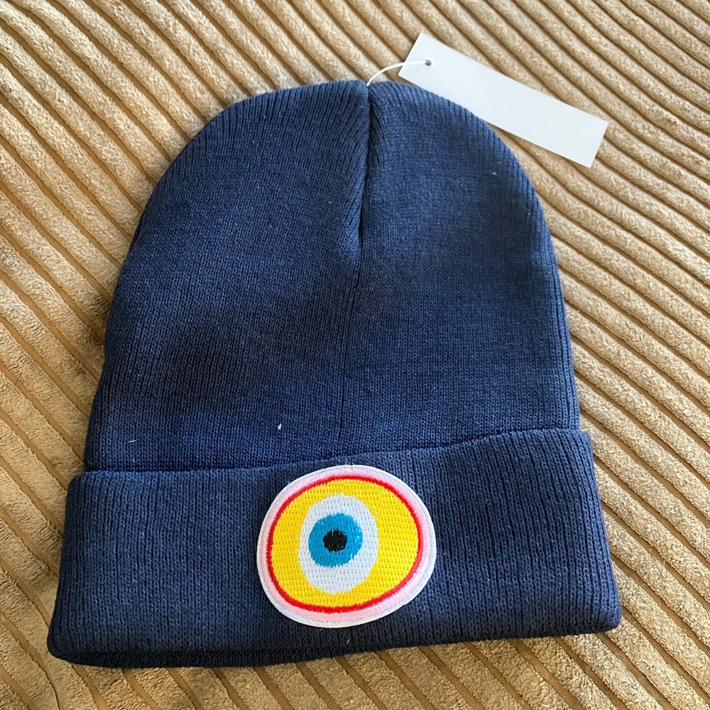 Navy Blue Beanie with Colorful Patch